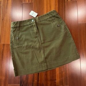 New NWT JCrew Olive Green Skirt Classic Twill Chino Cotton‎ Mini Utility Size 4